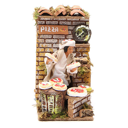 Animated nativity figurine 10cm pizza stall 1