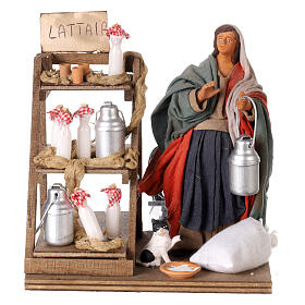 Milk seller with stall, animated Neapolitan Nativity figurine 14cm