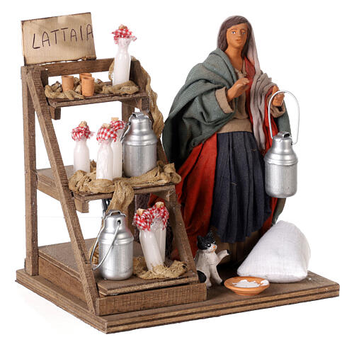 Milk seller with stall, animated Neapolitan Nativity figurine 14cm 3