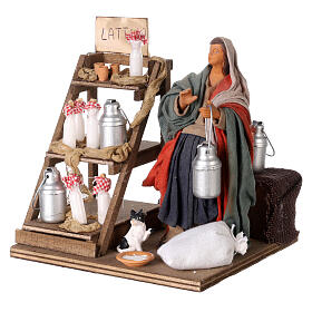 Milk seller with stall, animated Neapolitan Nativity figurine 14cm