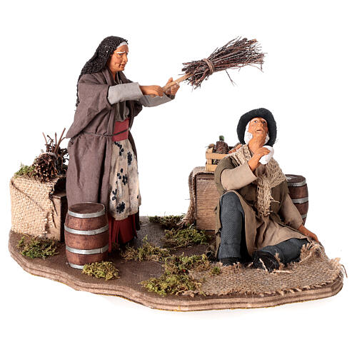Drunkard and Woman with broom 14cm neapolitan animated Nativity 1