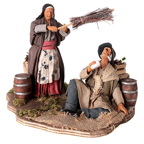 Drunkard and Woman with broom 14cm neapolitan animated Nativity 2