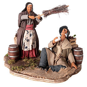 Drunkard and Woman with broom 14cm neapolitan animated Nativity