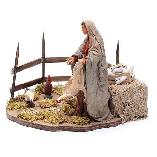 Lady feeding birds, animated Neapolitan Nativity figurine 14cm 2