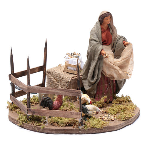 Lady feeding birds, animated Neapolitan Nativity figurine 14cm 3