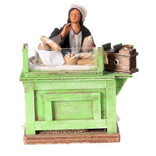 Bread seller with stall, animated Neapolitan Nativity figurine 12cm 1