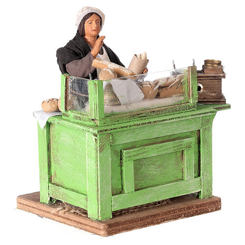 Bread seller with stall, animated Neapolitan Nativity figurine 12cm 3