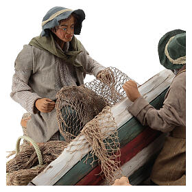 Scene with fishermen in boat for Animated Neapolitan Nativity, 24cm
