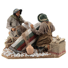 Scene with fishermen in boat for Animated Neapolitan Nativity, 24cm