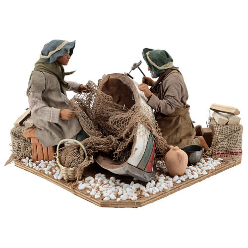 Scene with fishermen in boat for Animated Neapolitan Nativity, 24cm 3