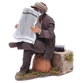 Man reading paper figurine for animated Neapolitan Nativity, 24cm