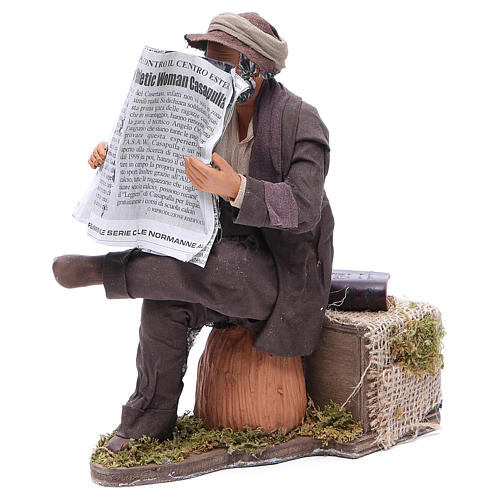 Man reading paper figurine for animated Neapolitan Nativity, 24cm 2