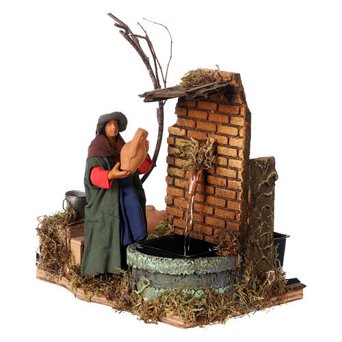 Animated Woman figurine with real fountain for Neapolitan Nativity, 12cm 2