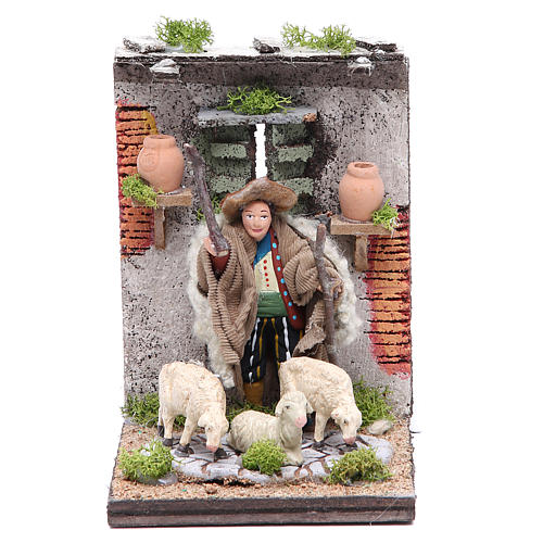 Shepherd with stick animated figurine for Neapolitan Nativity, 10cm 1