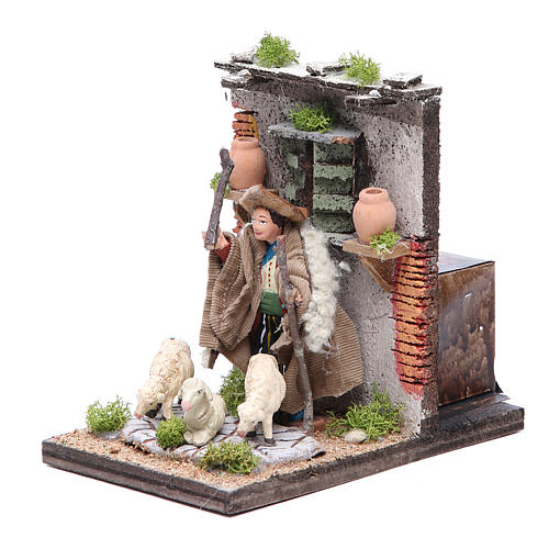 Shepherd with stick animated figurine for Neapolitan Nativity, 10cm 2
