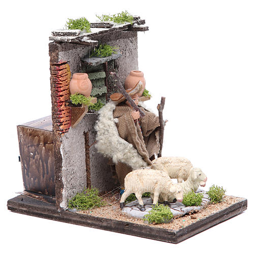 Shepherd with stick animated figurine for Neapolitan Nativity, 10cm 3
