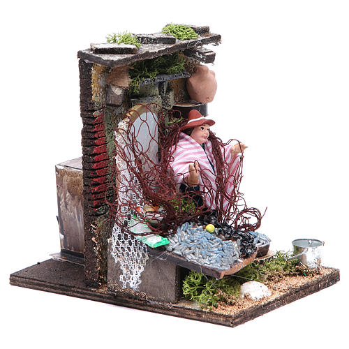 Fishmonger animated figurine for Neapolitan Nativity, 10cm 3