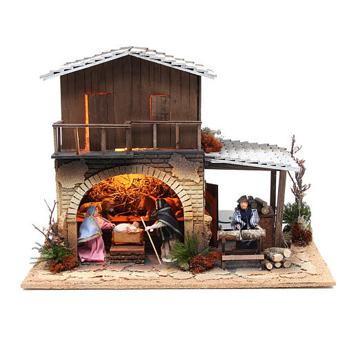 Heilige Familie mit Holzhacker und Hütte 12cm bewegliche Szene 2