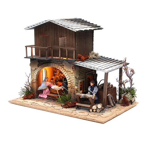 Nativité avec bucheron animation crèche 12 cm 3