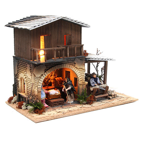 Nativité avec bucheron animation crèche 12 cm 4