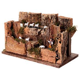 Herd of sheep 18x33x18cm with 6cm shepherd, animated nativity figurine