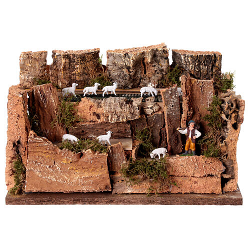 Herd of sheep 18x33x18cm with 6cm shepherd, animated nativity figurine 1