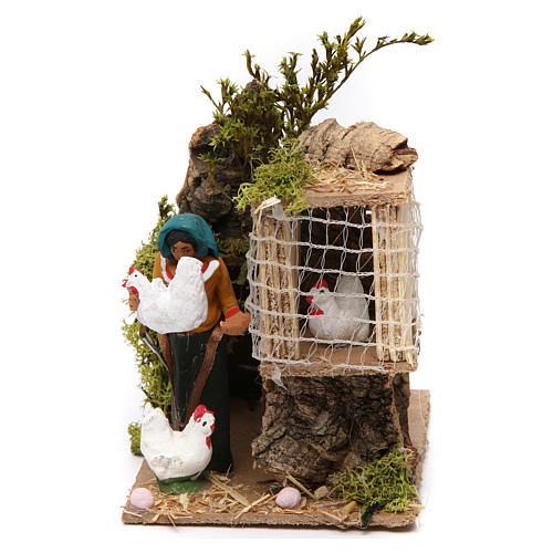 Woman with hens measuring 7cm, animated nativity figurine 1