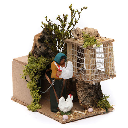 Woman with hens measuring 7cm, animated nativity figurine 3