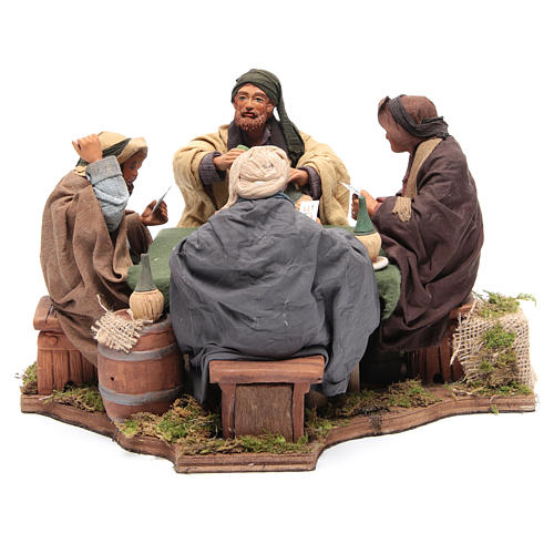 Animated Neapolitan Nativity figurines 4 card players 24cm 1
