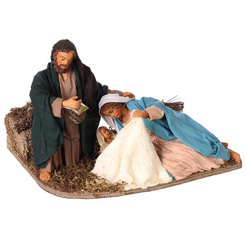 Animated Neapolitan Nativity figurine Holy family lying down 24cm 1