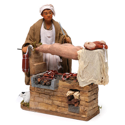 Animated Neapolitan Nativity figurine Man turning hog roast 30cm 2