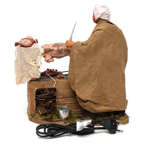 Animated Neapolitan Nativity figurine Man turning hog roast 30cm 4