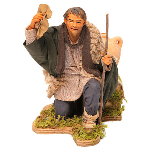 Animated Neapolitan Nativity figurine Man kneeling with hat 30cm 1