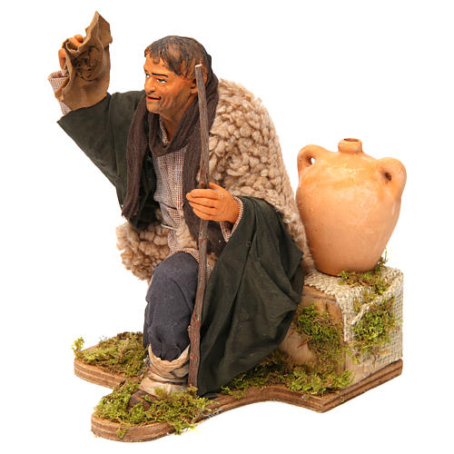 Animated Neapolitan Nativity figurine Man kneeling with hat 30cm 2