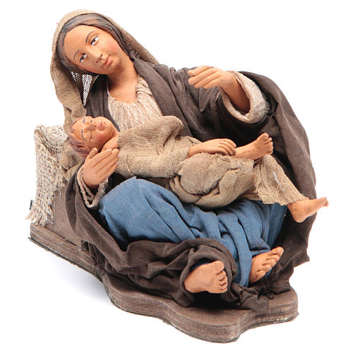 Animated Neapolitan Nativity figurine Mother sitting with child 30cm 1