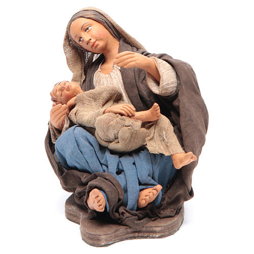 Animated Neapolitan Nativity figurine Mother sitting with child 30cm 2