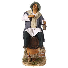 Bewegliche Krippenfigur, Trinker auf dem Fass sitzend, neapolitanischer Stil, für 30 cm Krippe