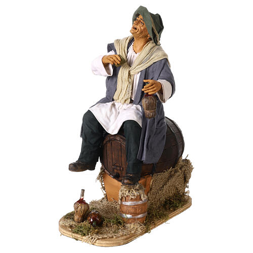 Bewegliche Krippenfigur, Trinker auf dem Fass sitzend, neapolitanischer Stil, für 30 cm Krippe 3