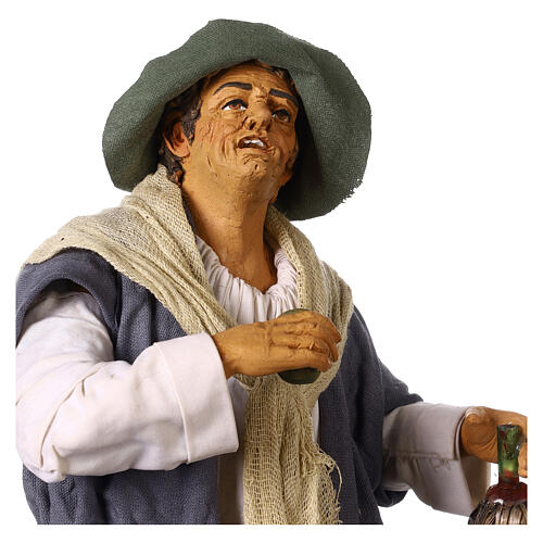 Animated Neapolitan Nativity figurine Drunkard on cask 30cm 2