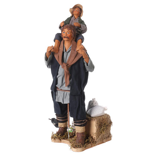 Animated Neapolitan Nativity figurine Man with child on shoulders 24cm 1