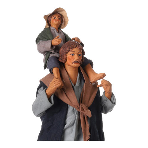 Animated Neapolitan Nativity figurine Man with child on shoulders 24cm 2
