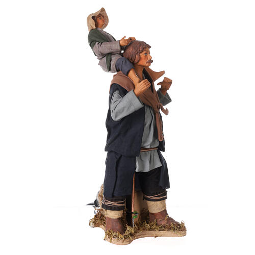 Animated Neapolitan Nativity figurine Man with child on shoulders 24cm 3