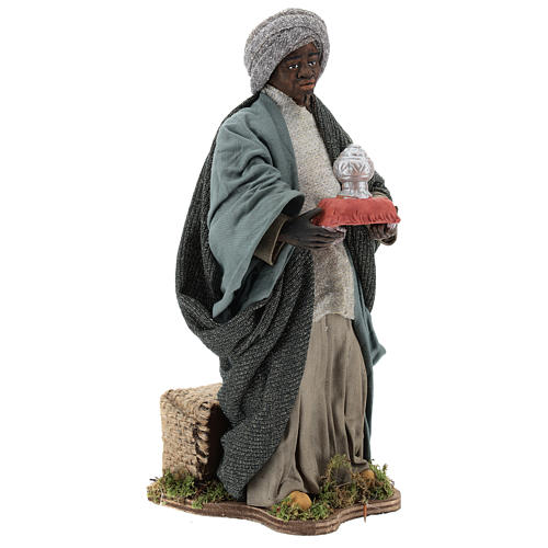 Re Magio Moro 12 Cm Per Presepe Napoletano | Statuina In Terracotta E Stoffa | Artigianato Italiano | Holyart PR024315