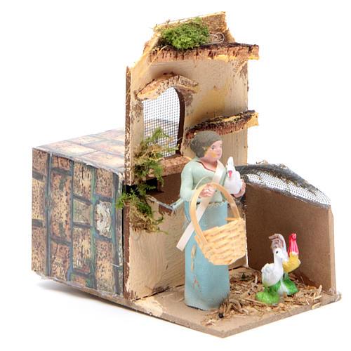 Shepherd with hens measuring 10cm, animated nativity figurine 3