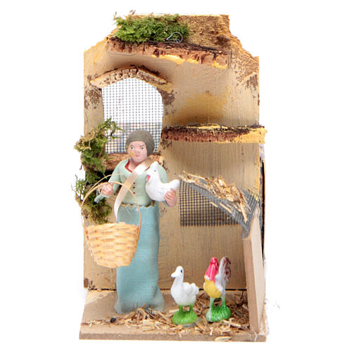 Shepherdess with hens measuring 10cm, animated nativity figurine 1