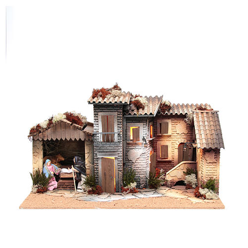 Nativity village with holy family 12cm, animated measuring 28x60x35cm 1