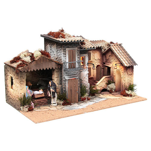 Nativity village with holy family 12cm, animated measuring 28x60x35cm 3