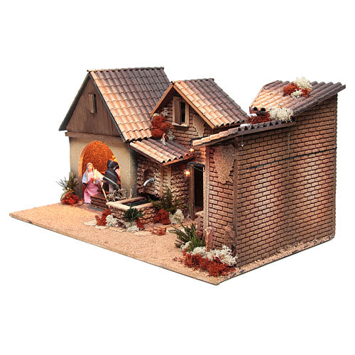 Aldeia com cabana Presépio de Natal Natividade com movimento figuras de altura média 12 cm 30x60x35 cm 2