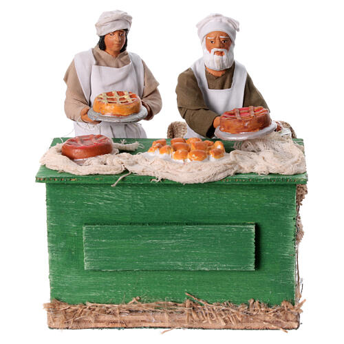 Baker with waitress 12cm Neapolitan Nativity animated figurines 1