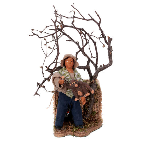 Young boy with monkey 12cm Neapolitan Nativity animated figurine 1